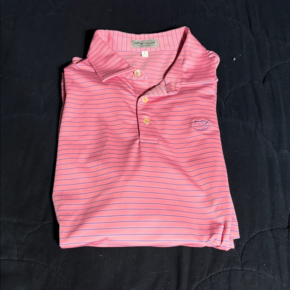 Peter Millar Pink Polo with Blue Stripes